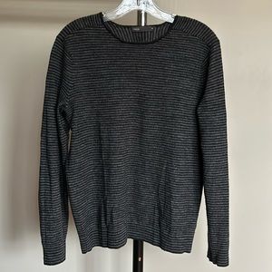Vince Wool Linen Blend Charcoal Striped Crewneck Sweater Sz M
